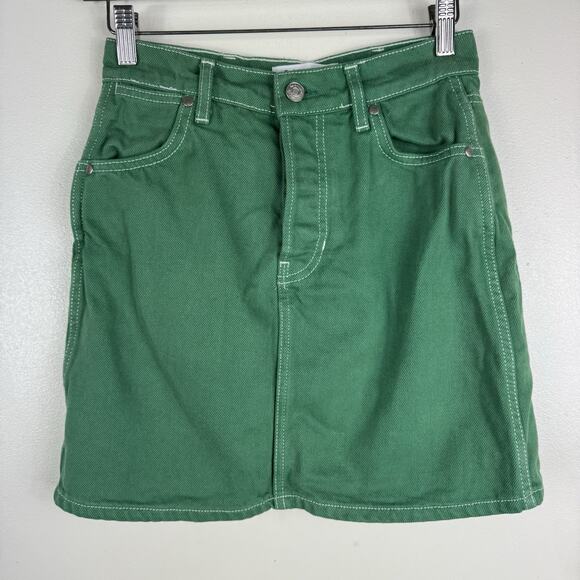 Reformation Cowboy High Rise Denim Mini Skirt Green Size 25 Button‎ Fly - Picture 1 of 12